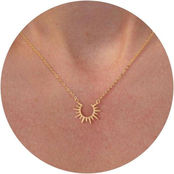 Jewelry - Gold Necklace for Women - 14K Gold Plated Dainty Italian Horn Star of David Butt